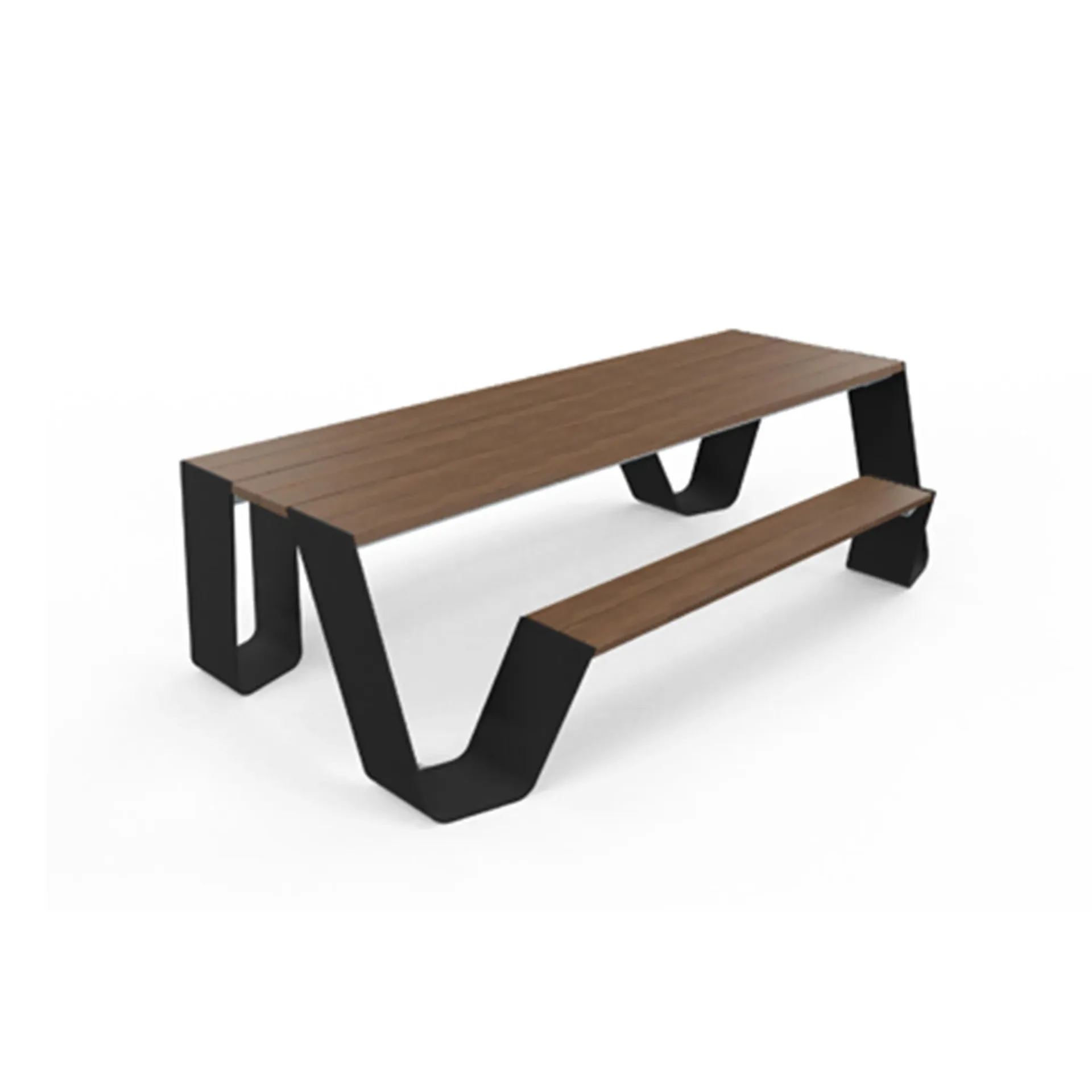 [HOW008] Hopper wood (6-8 people, L : 93.7 in I 238 cm, Picnic (=2 benches), Hellwood, Black (RAL9005), Galvanized frames, No shade, No holes for anchoring)