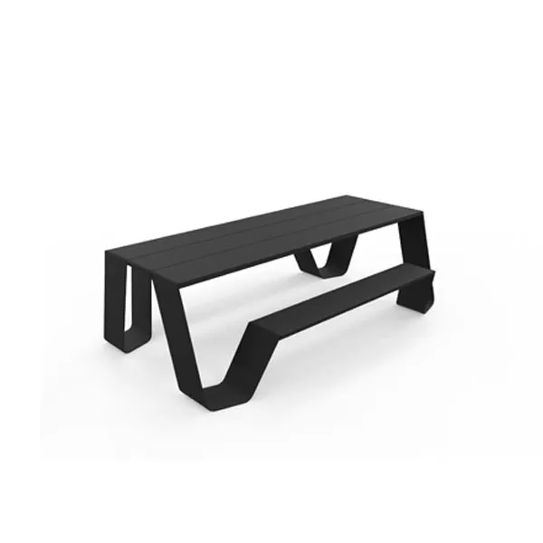 [HOA004] Hopper All Aluminum (6-8 people, L : 238 cm / 93,7", Picnic (=2 benches), Black (RAL9005), No shade)
