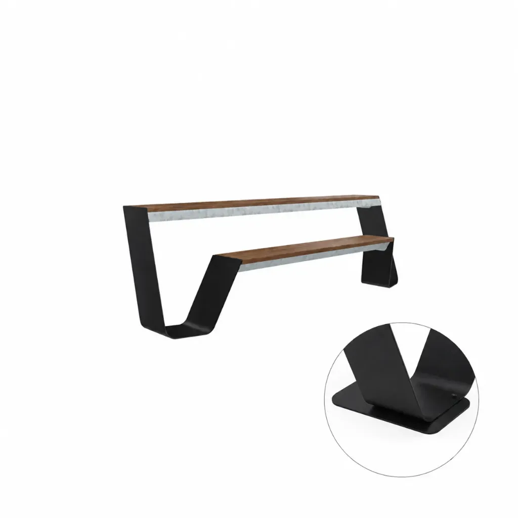 [HOW512 | HOA371] Hopper bench (Freestanding, stabilization plate included, L : 240 cm, Hellwood 100% PEFC - Thermally treated wood, Black (RAL9005))